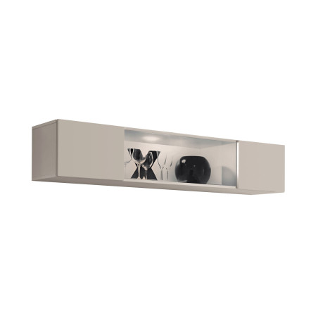 Vitrine murale Fly 52 avec éclairage LED - Bois MDF cachemire - 160 x 30 x 29 cm