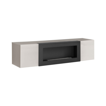 Meuble TV suspendu Fly avec cheminée bioéthanol - Bois MDF cachemire - 160 x 40 x 40 cm