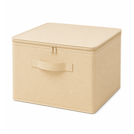 Boîte de rangement en textile non tissé crème - L 42 × P 35 × H 23 cm