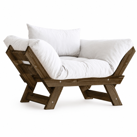 Fauteuil de jardin en bois de pin et lin noyer et blanc - L 108 à 140 × P 75 cm - Imperméable