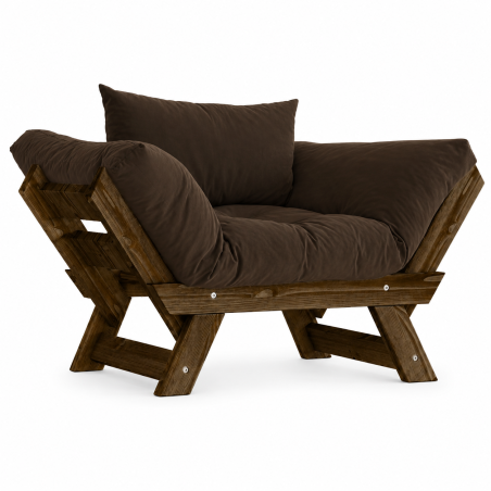 Fauteuil de jardin en bois de pin et lin noyer et brun - L 108 à 140 × P 75 cm - Imperméable