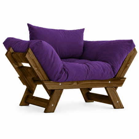 Fauteuil de jardin en bois de pin et lin noyer et violet - L 108 à 140 × P 75 cm - Imperméable