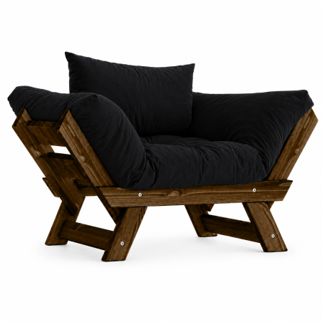 Fauteuil de jardin en bois de pin et lin noyer et noir - L 108 à 140 × P 75 cm - Imperméable