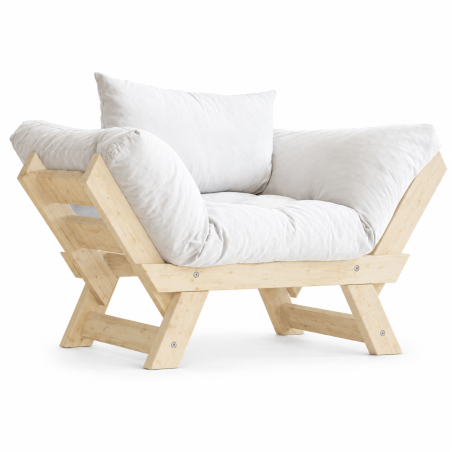 Fauteuil de jardin en bois de pin et lin naturel et blanc - L 108 à 140 × P 75 cm - Imperméable