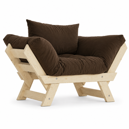 Fauteuil de jardin en bois de pin et lin naturel et brun - L 108 à 140 × P 75 cm - Imperméable
