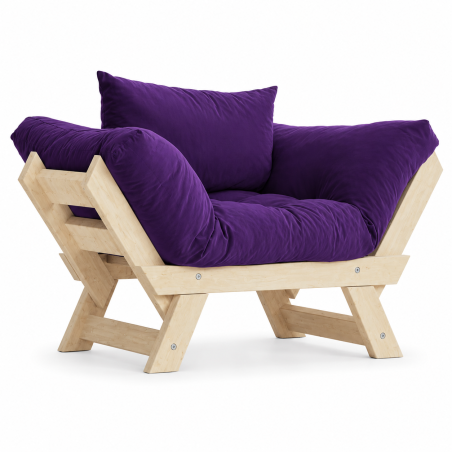 Fauteuil de jardin en bois de pin et lin naturel et violet - L 108 à 140 × P 75 cm - Imperméable