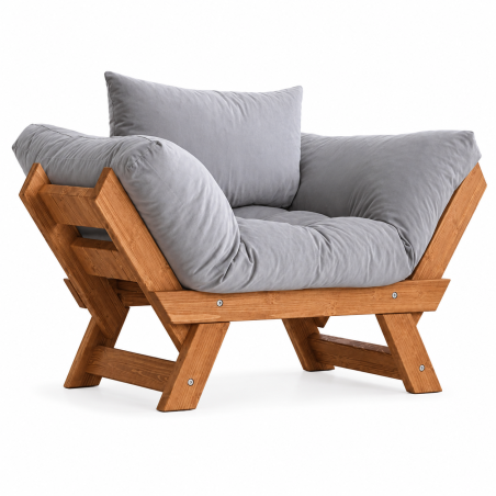 Fauteuil de jardin en bois de pin et lin teck et gris - L 108 à 140 × P 75 cm - Imperméable