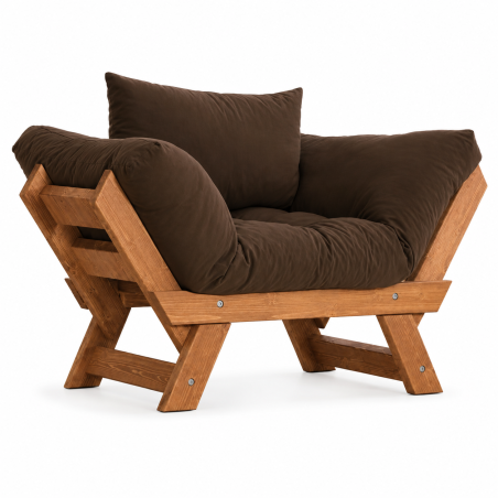 Fauteuil de jardin en bois de pin et lin teck et gris - L 108 à 140 × P 75 cm - Imperméable