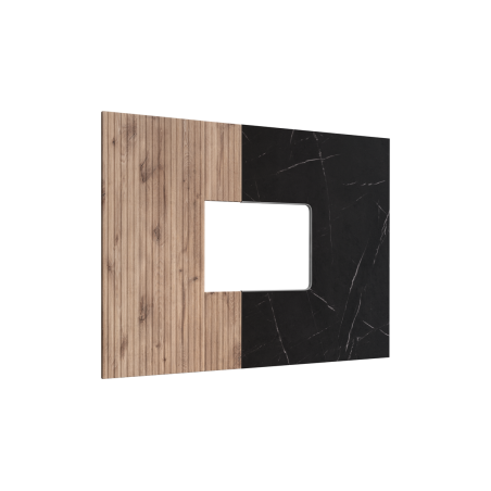 Panneau mural TV Cannes PW - Bois MDF chêne Viking et effet marbre noir - 160 x 120 x 1.6 cm