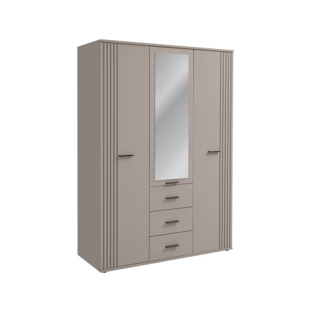 Armoire Sigma 3 portes avec miroir et tiroirs - Bois MDF cachemire et décor noir - 135 x 191 x 55 cm