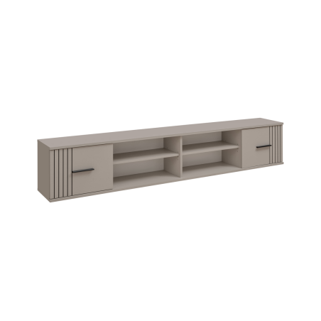 Meuble mural avec rangements Sigma - Bois MDF cachemire et décor noir - 204 x 39 x 25 cm