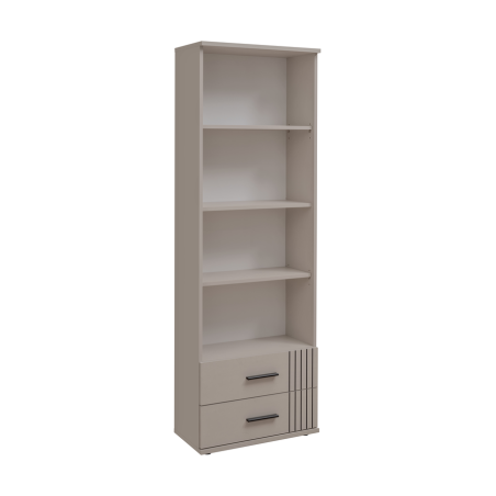 Bibliothèque Sigma avec 3 étagères et 2 tiroirs - Bois MDF cachemire et décor noir - 60 x 175 x 35 cm