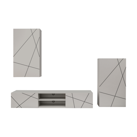 Ensemble meuble TV mural Geo 2 - Bois MDF cachemire - 250 x 180 x 45 cm