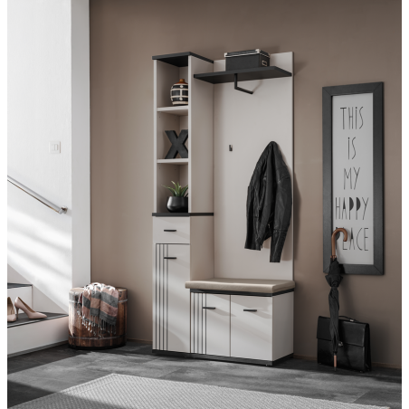 Ensemble meuble d'entrée Hugo I - Bois MDF cachemire et noir - 90 x 203 x 32 cm