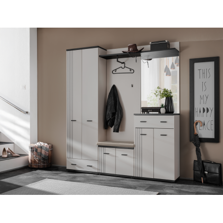 Ensemble meuble d'entrée Hugo III avec miroir et armoire - Bois MDF cachemire et noir - 180 x 203 x 32 cm