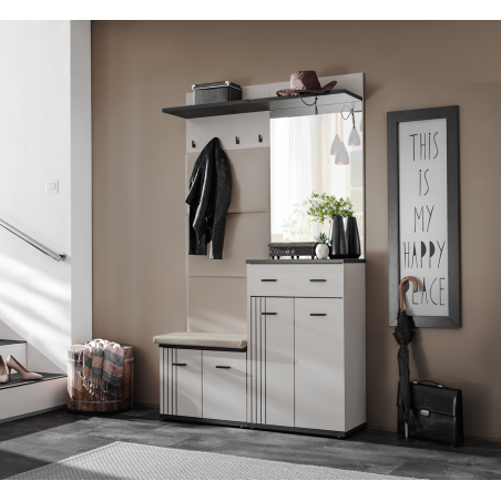Ensemble meuble d'entrée Hugo VI avec miroir - Bois MDF cachemire et noir - 120 x 203 x 32 cm