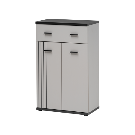 Meuble de rangement d'entrée Hugo - Bois MDF cachemire et noir - 60 x 96 x 32 cm