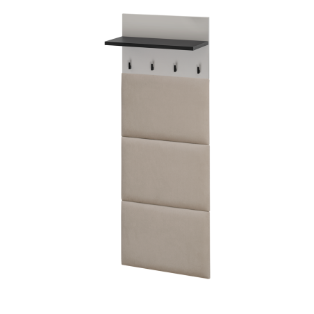 Panneau porte-manteau capitonné Hugo - Bois MDF cachemire et noir - 60 x 157 x 28 cm