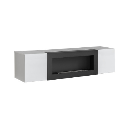 Meuble TV suspendu Fly avec cheminée bioéthanol - Bois MDF gris perle - 160 x 40 x 40 cm
