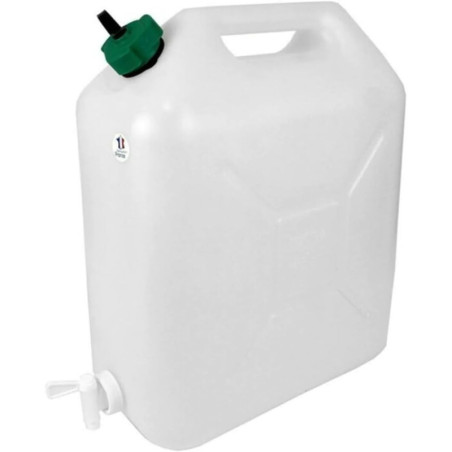 Jerrican Alimentaire - 15 L - Naturel - 32 x 16 x 38 cm - Bouchon et Robinet - Fabrication Française
