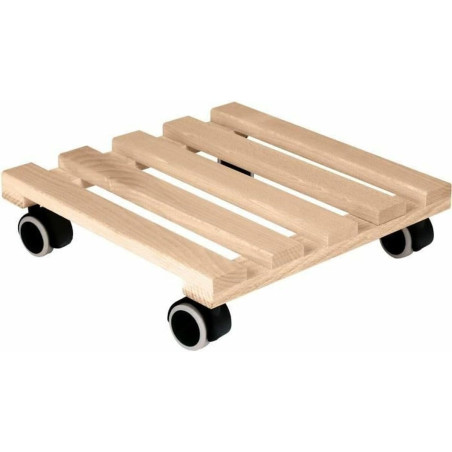 Support de Pot Carré à Roulettes - Bois de Hêtre - 40 x 40 x H 8,4 cm - 4 Roulettes - Fabrication Française