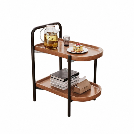 Desserte de service 2 niveaux - Table d\'appoint mobile effet noyer - 60 x 35 x 64 cm