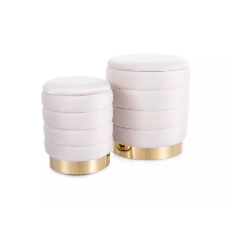Lot de 2 poufs avec rangement en velours - Gamme Britta - Beige clair