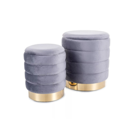Lot de 2 poufs avec rangement en velours - Gamme Britta - Gris