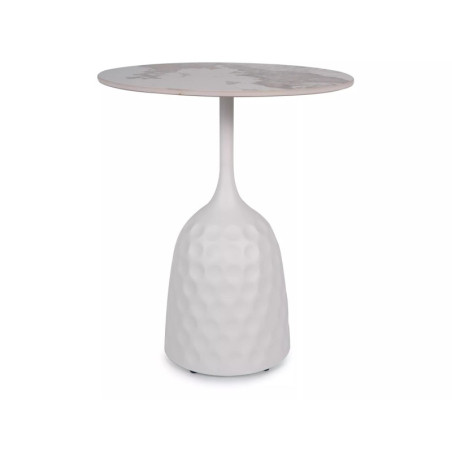 Table basse en céramique - Gamme Salo A - D 50 cm - Blanc brillant effet marbre