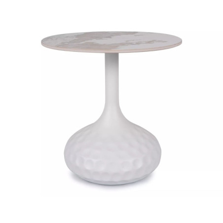 Table basse en céramique - Gamme Salo B - D 50 cm - Blanc brillant effet marbre