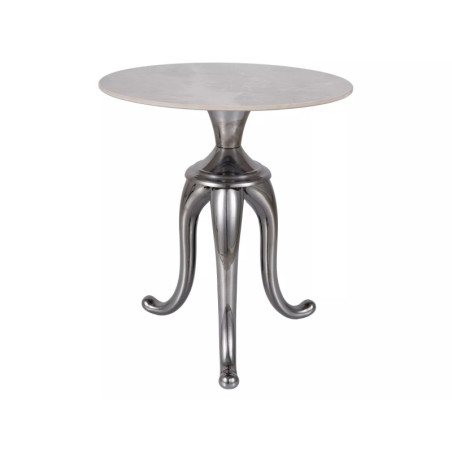 Table basse en inox - Gamme Snake - D 48 cm - Blanc brillant effet marbre - Piètement argenté
