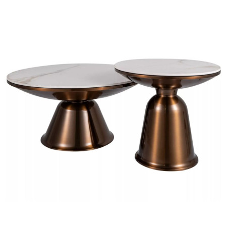 Table basse en céramique - Gamme Vera - D 75 cm - Blanc brillant effet marbre