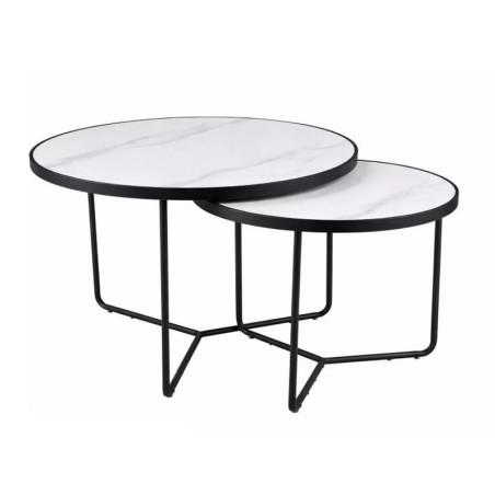 Ensemble de tables basses en céramique - Gamme Italia - D 80 cm - Blanc