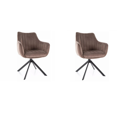 Lot de 2 chaises pivotantes en velours - Gamme Azalia - Beige cappuccino