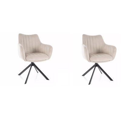 Lot de 2 chaises pivotantes en velours - Gamme Azalia - Beige clair