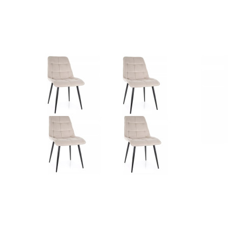 Lot de 4 chaises en velours - Gamme Chic - Beige clair