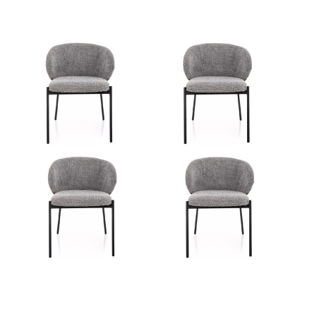 Lot de 4 chaises en tissu - Gamme Kioto - Gris - Piètement noir