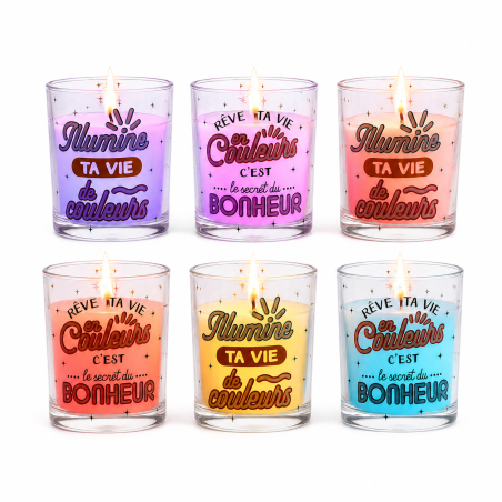 Lot de 6 bougies parfumées Fleurs de cerisier à couleur changeante - 2 motifs assortis - 7 x 8 cm