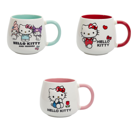 Lot de 3 mugs Hello Kitty 40 cl - 3 couleurs et motifs assortis