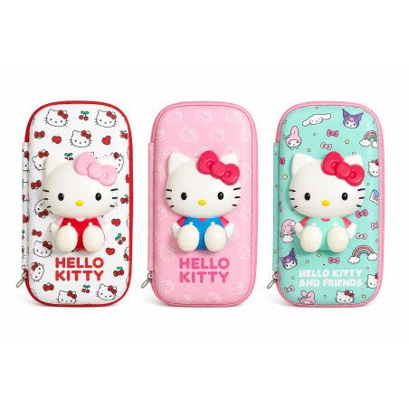 Lot de 3 trousses 3D Hello Kitty 23 x 10 cm - 3 couleurs et motifs assortis