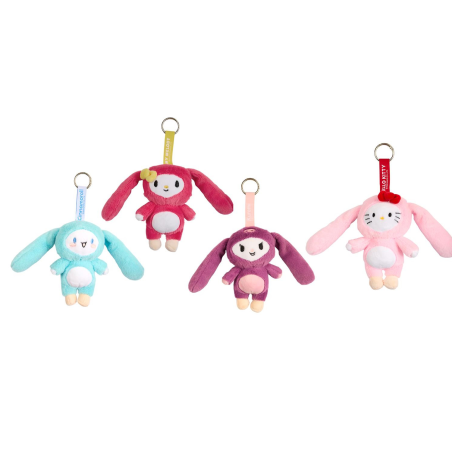 Lot de 4 porte-clés peluches Hello Kitty and Friends - 4 personnages et couleurs assortis - Accessoire sac et trousseau