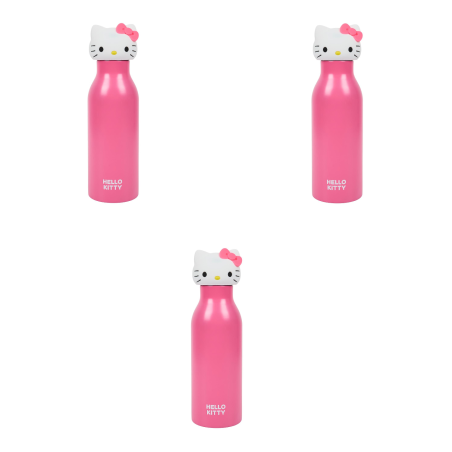 Lot de 3 bouteilles isothermes Hello Kitty 40 cl - Bouchon 3D Hello Kitty - Rose