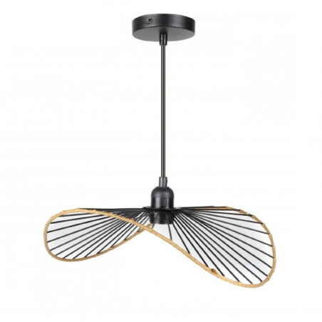 Suspension Rayonnée en Métal Noir et Corde de Papier - D35,5 x H10,5 cm