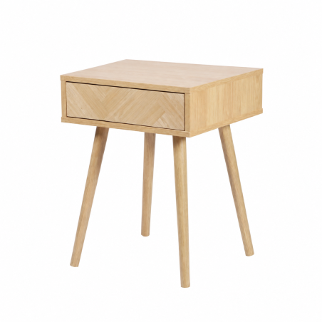 Table de Chevet Shelby avec 1 Tiroir Push-Pull - 40 x 40 x H55 cm - Effet Bois Naturel