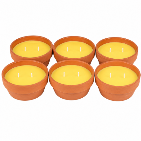 Lot de 6 Bougies Citronnelle en Pot Terracotta - D16 x H6 cm - Extérieur
