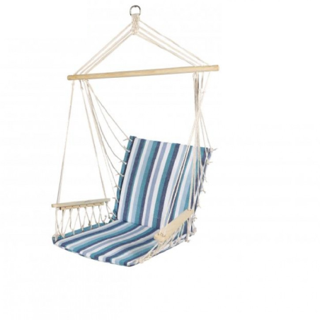 Fauteuil Suspendu Eden Roc avec Accoudoirs en Bois - 60 x H100 cm - Rayé Bleu et Blanc