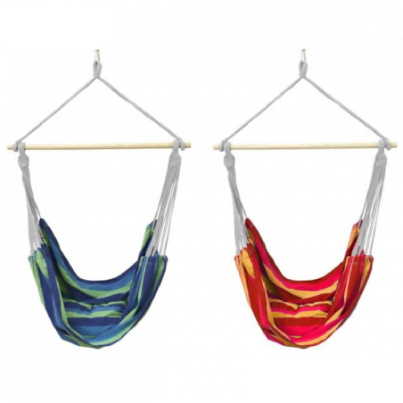 Lot de 2 Fauteuils Hamac à Suspendre 100 x 100 cm - 2 Coloris Assortis - Bleu/Vert et Rouge/Jaune