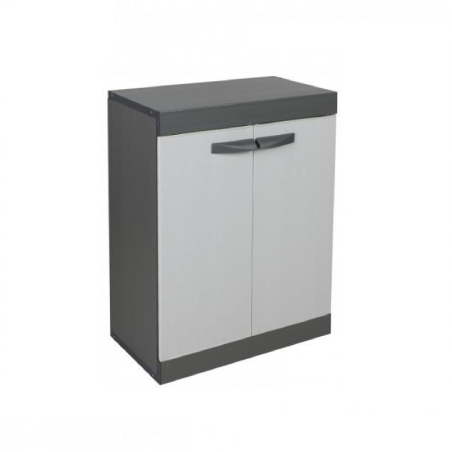Armoire de Rangement 2 Portes avec Étagère - 63 x 37 x H83 cm - Gris et Noir