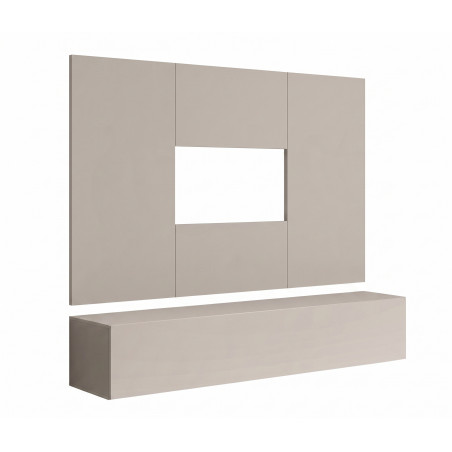 Ensemble meuble TV mural Fly B - Bois MDF cachemire - 160 x 148 x 40 cm