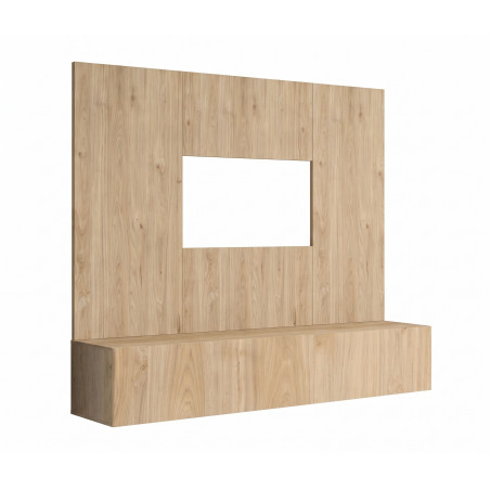 Ensemble meuble TV mural Fly B - Bois MDF chêne Hickory Jackson - 160 x 148 x 40 cm